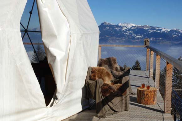 Whitepod hotel - winter - terrace two chairs