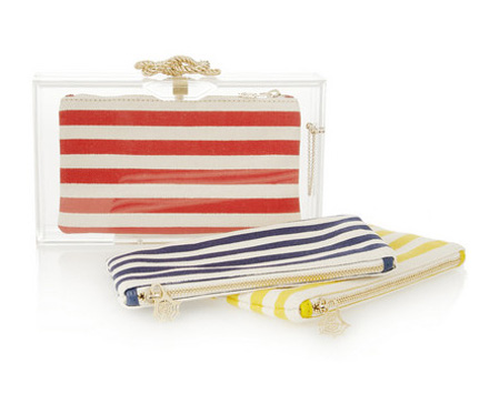 Plexi táska cserélhető szütyőkkel vitorlás hangulatban/Design: Charlotte Olympia