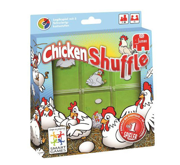 A chicken Shuffle a Smart Games egyik legjobb fejtörője. A keretben feladatkártyákat tartalmaznak, a feladat pedig nem más, mint a tologatható tyúkos lapokkal minden tojásra egy tyúkot ültetni. Egyszemélyes játék és igen addiktív.