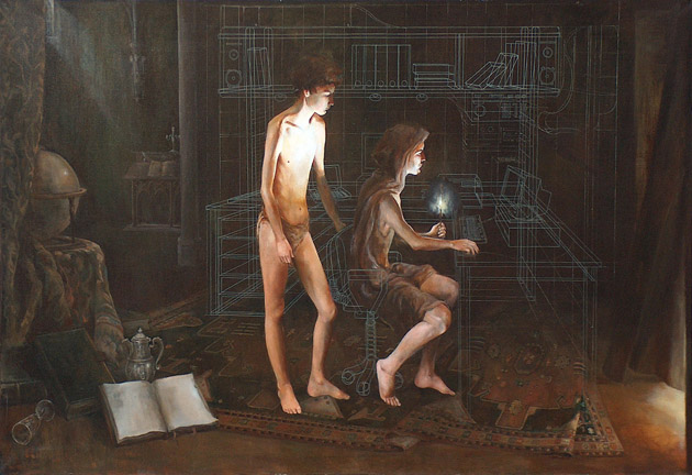 Kósa János: Hackerek 100x150, olaj, vászon, 1996