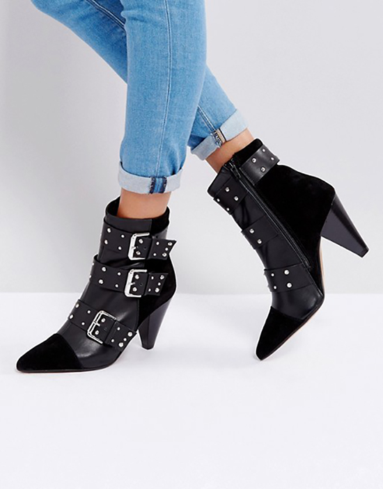 ASOS - New Look Stud Buckle Ankle Boot With Cone Heel