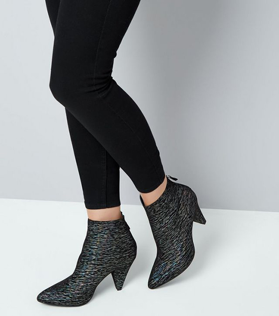 New Look - Black Iridescent Cone Heel Shoe Boots