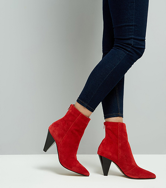 New Look - Red Leather Cone Heel Pointed Boots