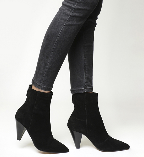 Office -Absinthe Pointed Cone Heel Boots - Black Suede