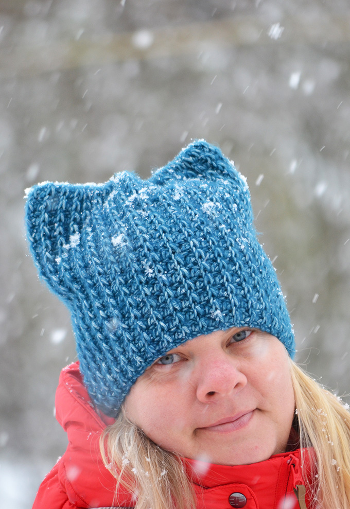 Horgolt (kék) macska sapka (Simple Free Crochet Cat Beanie Pattern)