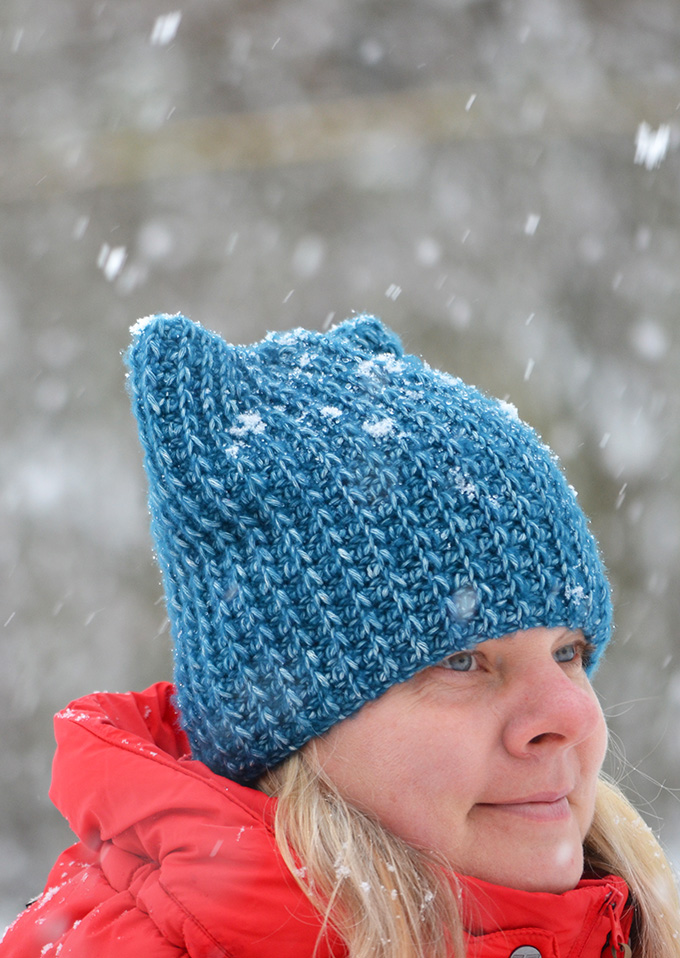 Horgolt (kék) macska sapka (Simple Free Crochet Cat Hat Pattern)