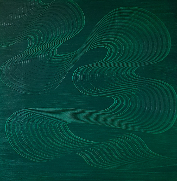 Kucsera Éva Myreille: Flow (80 cm x 80 cm, olaj-vászon, 2020.07.25.)